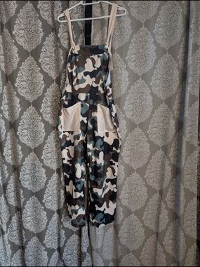 SHEIN Green Black White Camo Utility Jumpsuit